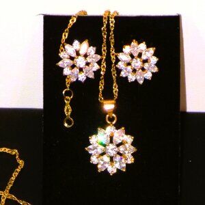New Signed CH Momex Sparkly Crystal CZ Pendant Necklace Earrings Jewelry Set